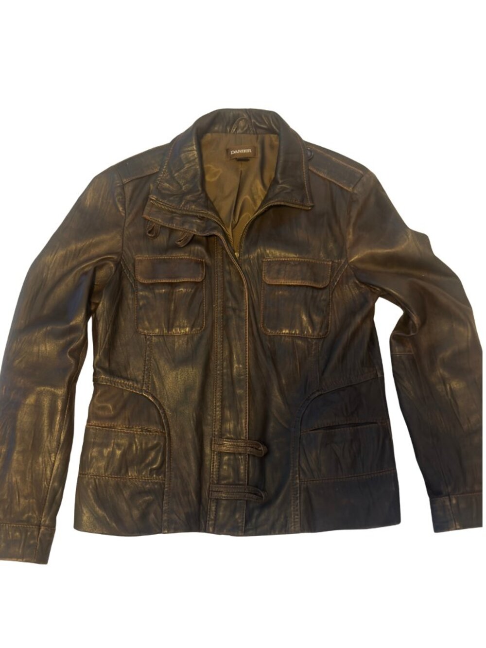 80s VINTAGE DANIER DISTRESSED BROWN LEATHER JACKET Size L